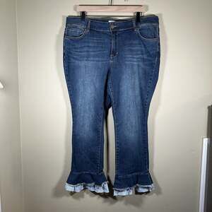 William Rast Jeans 18W Plus Skinny Ankle Ruffle Hem Distressed Blue Denim